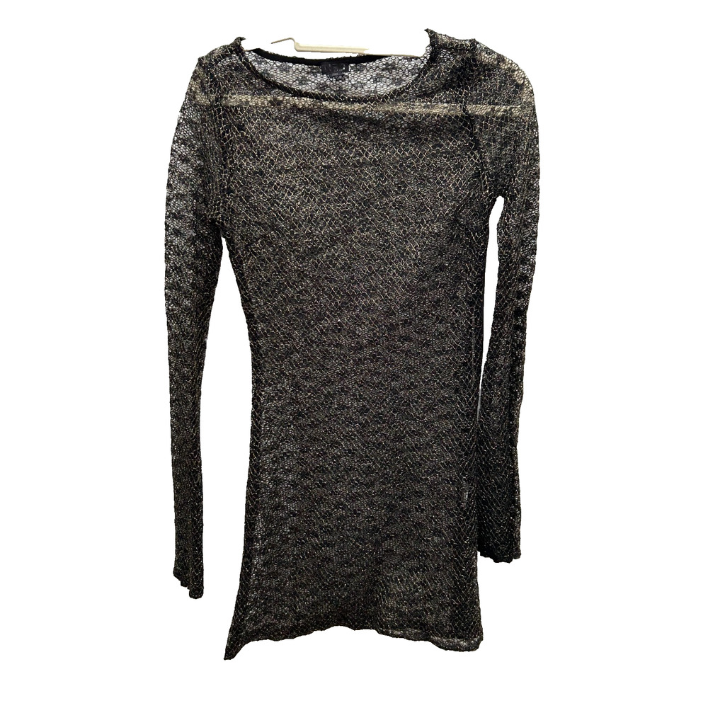 NBD Womens Mini Dress Long Sleeve Floral Sheer Mesh Side Zip Black Gold Size XXS